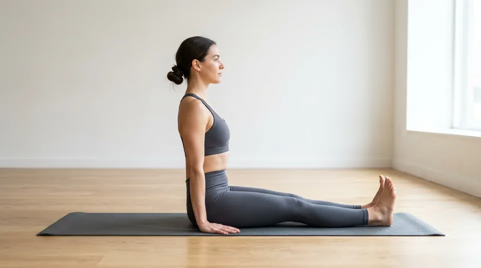 Sit in Staff Pose — Half Bound Lotus Forward Bend