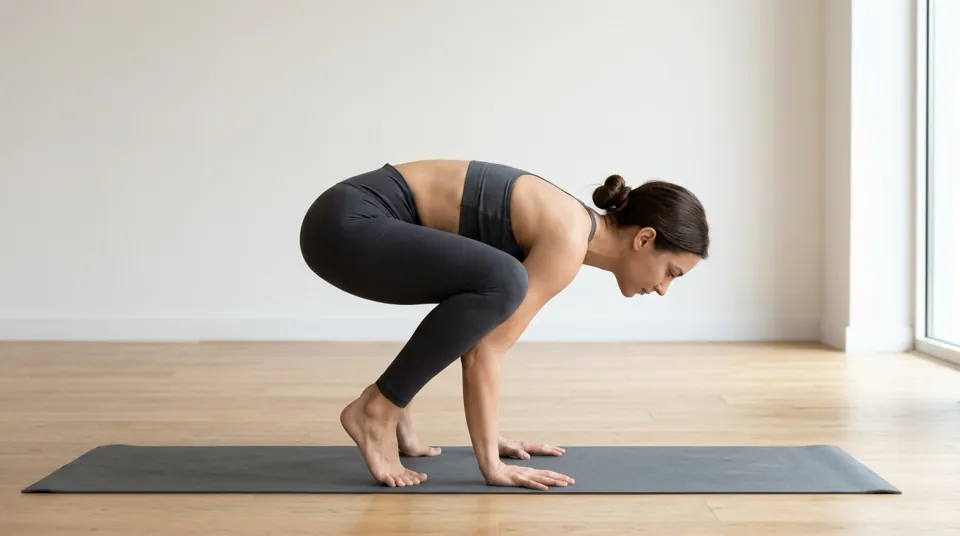 Squat with Hands Down — Shoulder-Pressing Pose