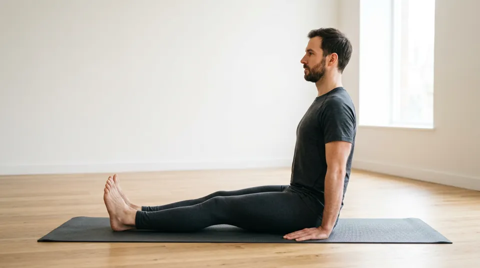 Sit in Staff Pose — Head-to-Knee Pose B