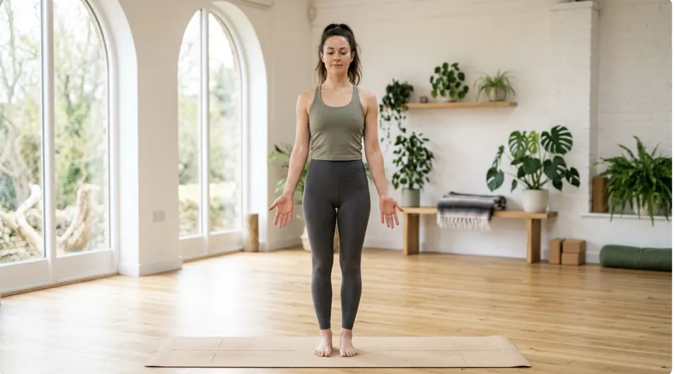 Start in Mountain Pose — Upward Salute